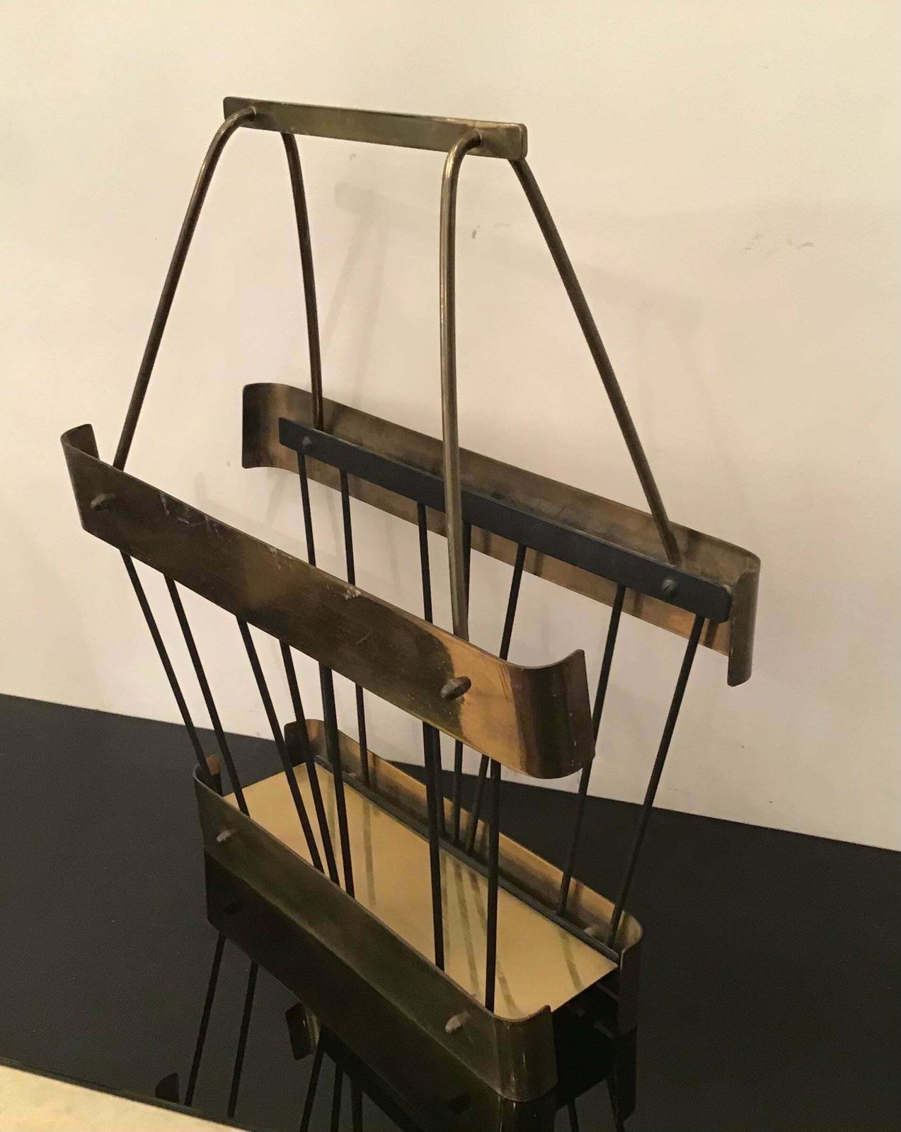 Romeo Rega Brass Iron Magazine Rack 1970 Italy photo Home Decor