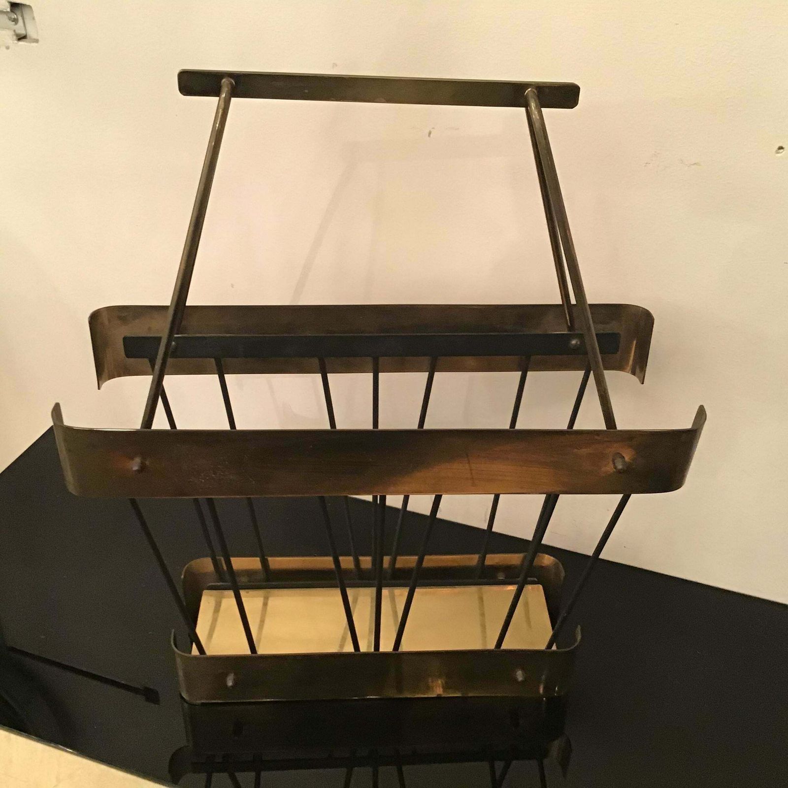 Romeo Rega Brass Iron Magazine Rack 1970 Italy photo vinterior