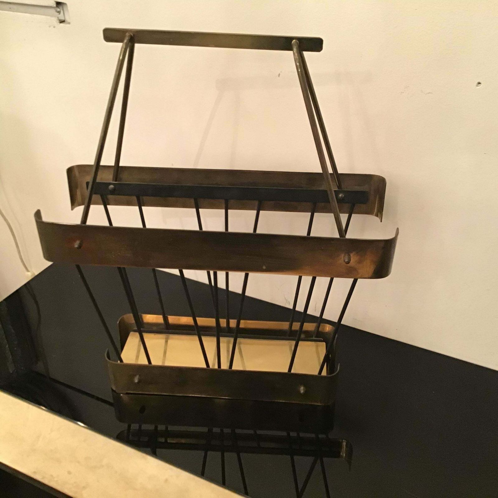 Romeo Rega Brass Iron Magazine Rack 1970 Italy photo buy