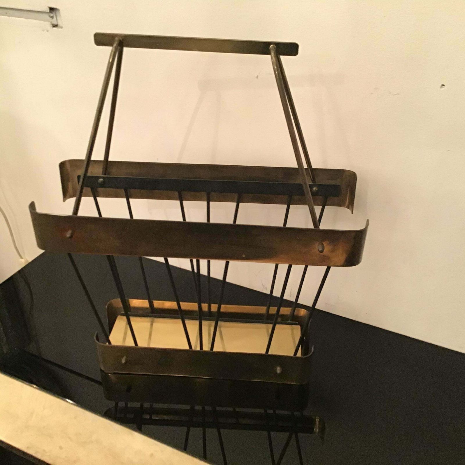 Romeo Rega Brass Iron Magazine Rack 1970 Italy photo vintage