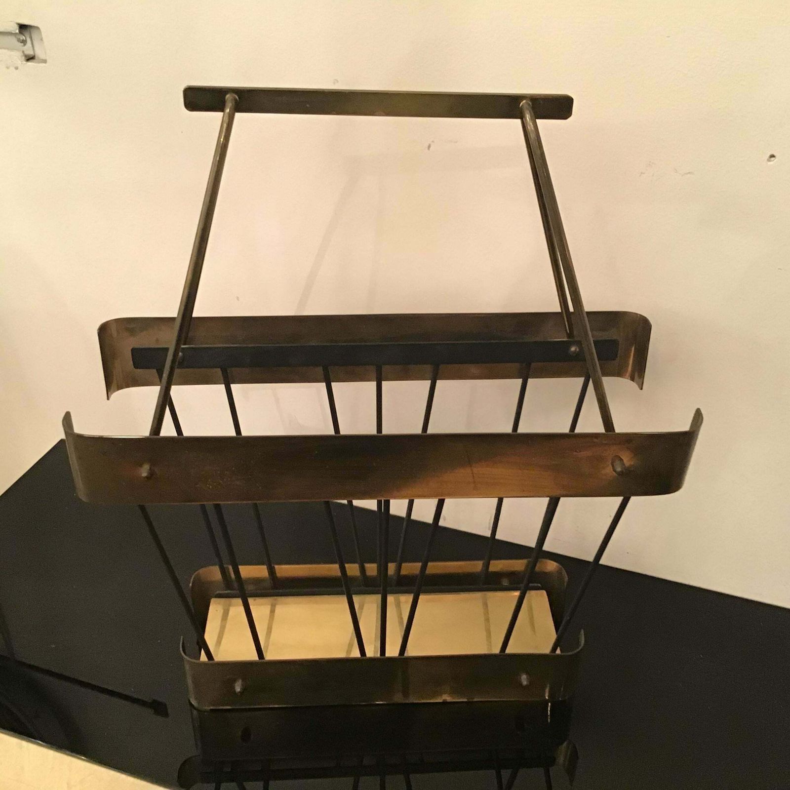 photo furniture Romeo Rega Brass Iron Magazine Rack 1970 Italy