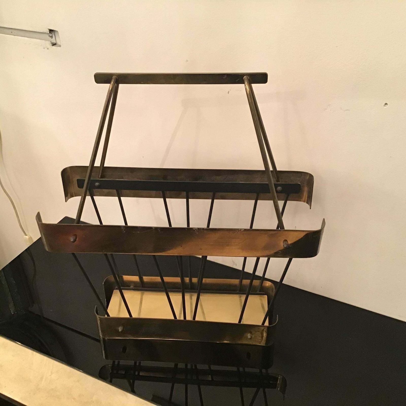 photo vintage Romeo Rega Brass Iron Magazine Rack 1970 Italy