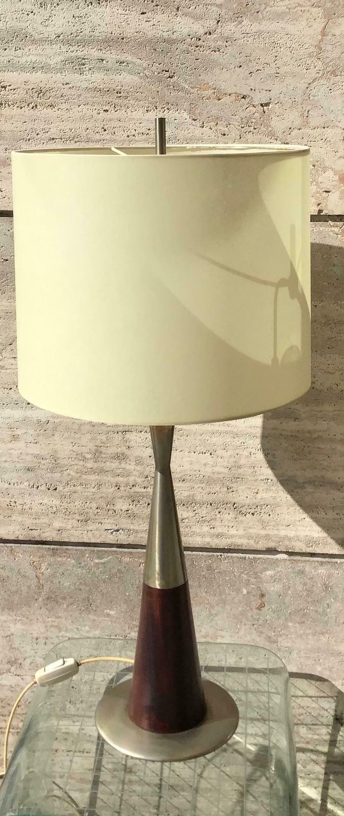 Stilnovo Table Lamp Metal Crome Wood Lampshade 1960 Italy photo vinterior