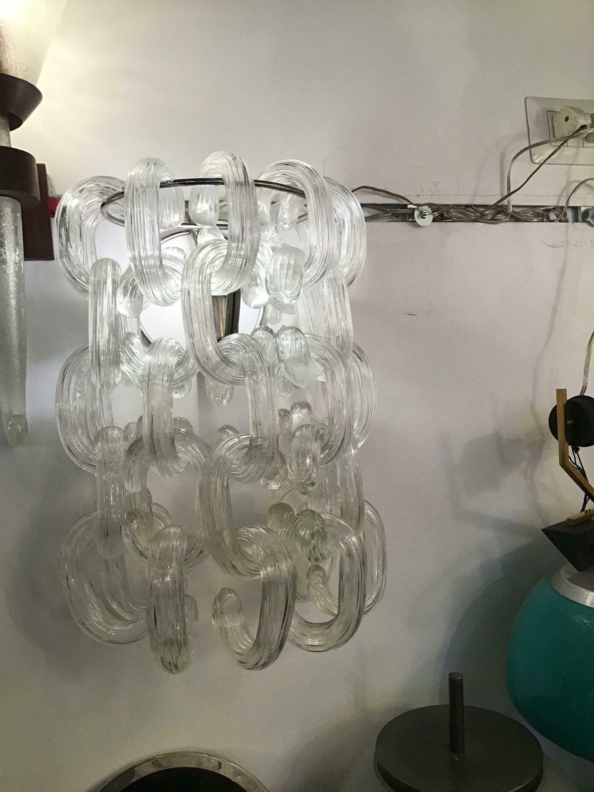 Giusto Toso Sconces Murano Glass Metal Crome, 1960, Italy photo vintage