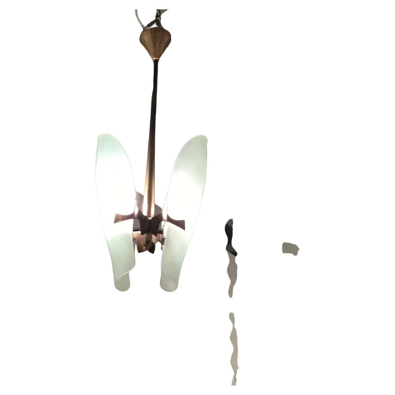 Fontana Arte Chandelier Brass Glass 1960 Italy