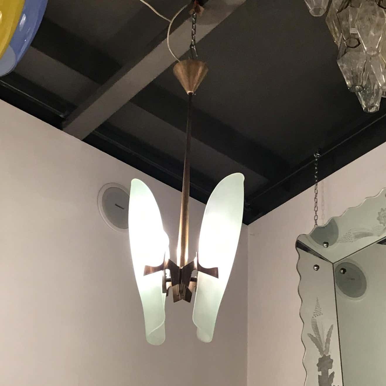 Fontana Arte Chandelier Brass Glass 1960 Italy photo 7233.0