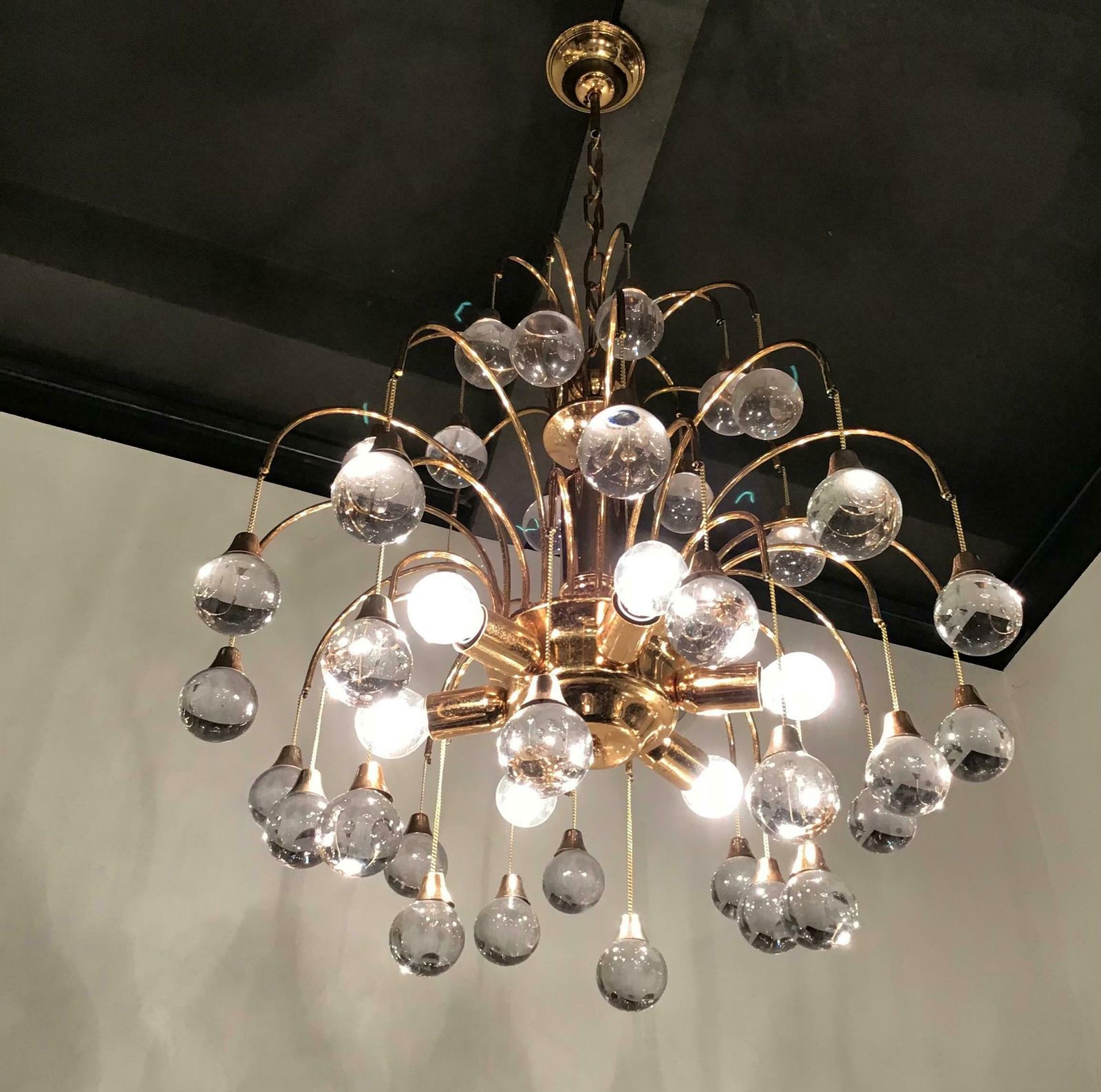 Sciolari Chandelier 6 Lights Brass Glass, 1955, Italy photo for sale