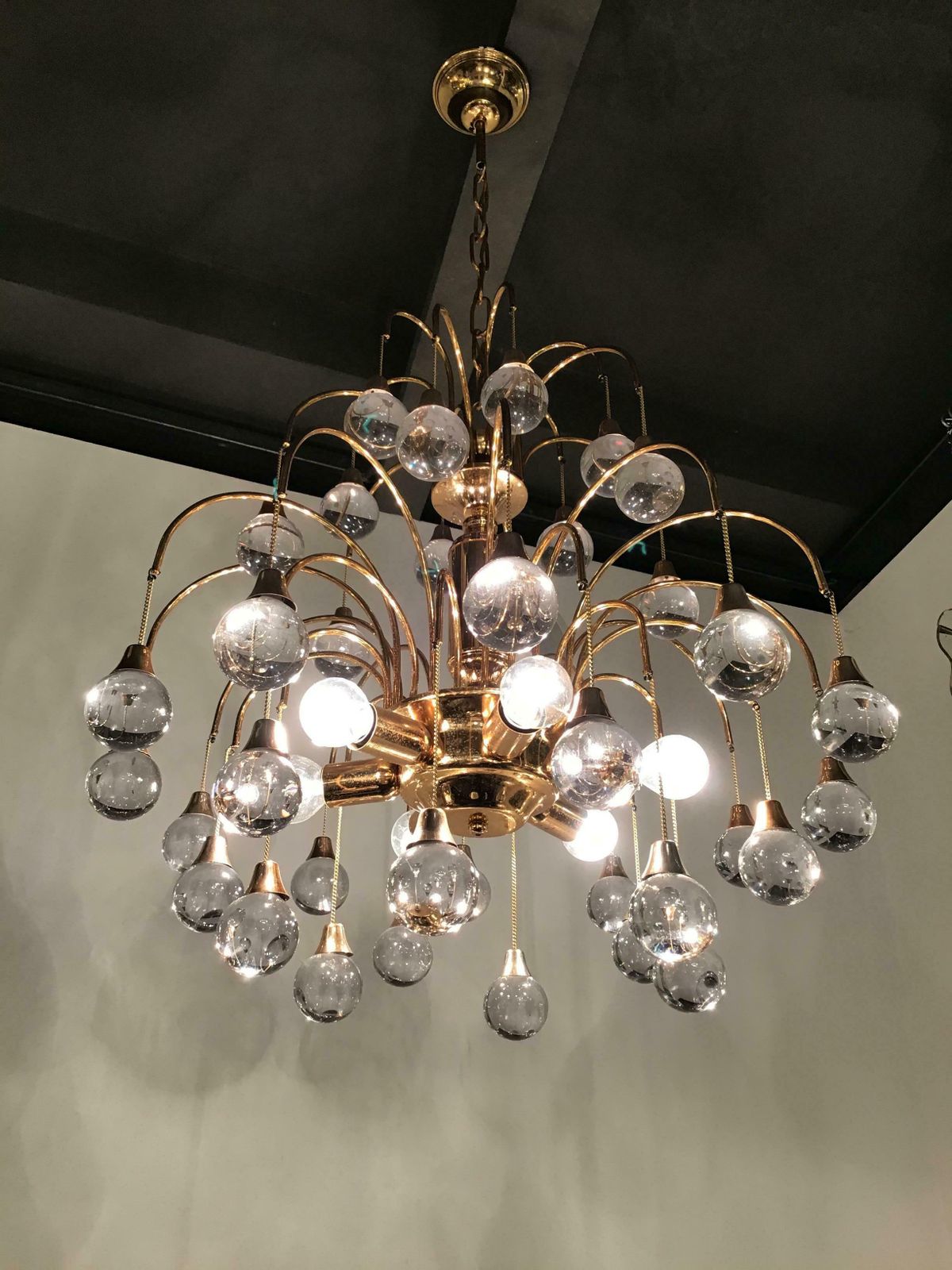Sciolari Chandelier 6 Lights Brass Glass, 1955, Italy photo Lighting