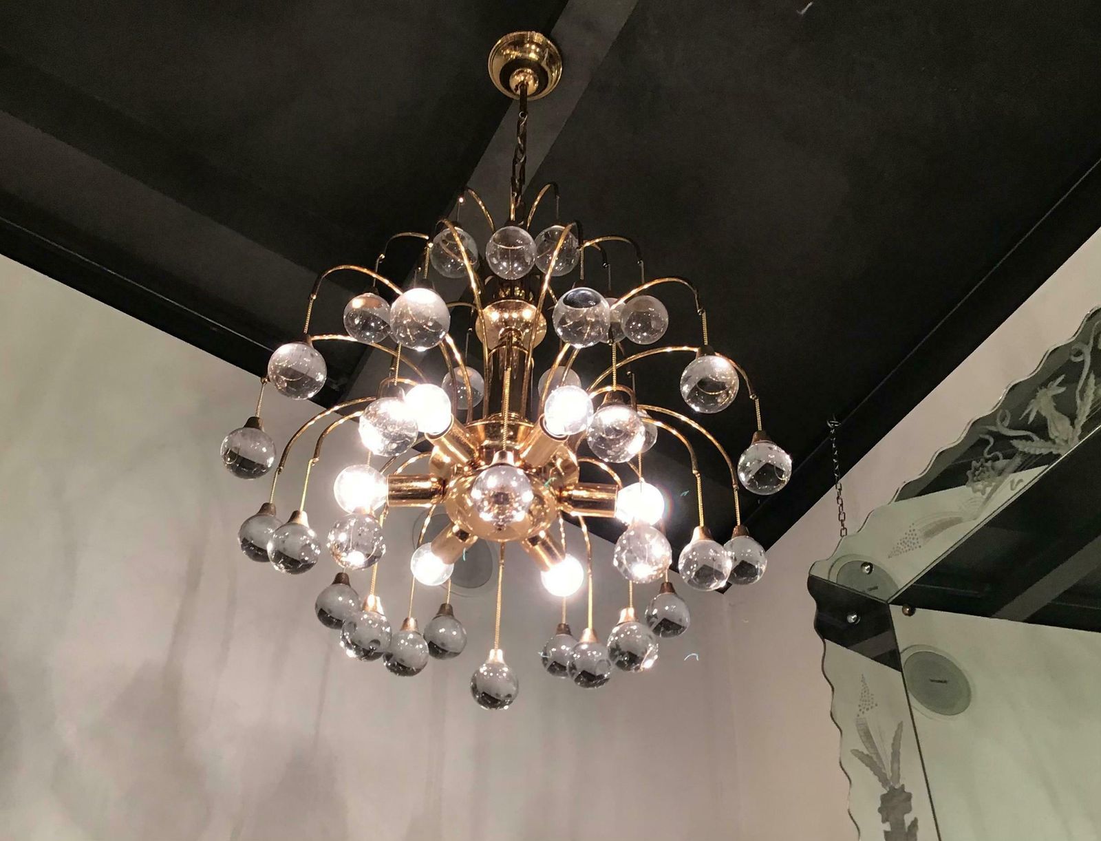 Sciolari Chandelier 6 Lights Brass Glass, 1955, Italy photo 1989.0