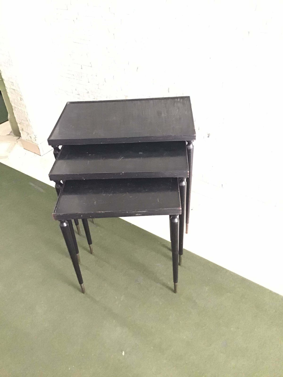 Paolo Buffa Triptych Small Tables 1940 Wood Brass, Italy photo 1808.0