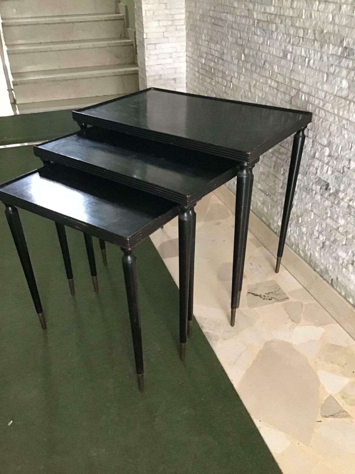 Paolo Buffa Triptych Small Tables 1940 Wood Brass, Italy photo vintage