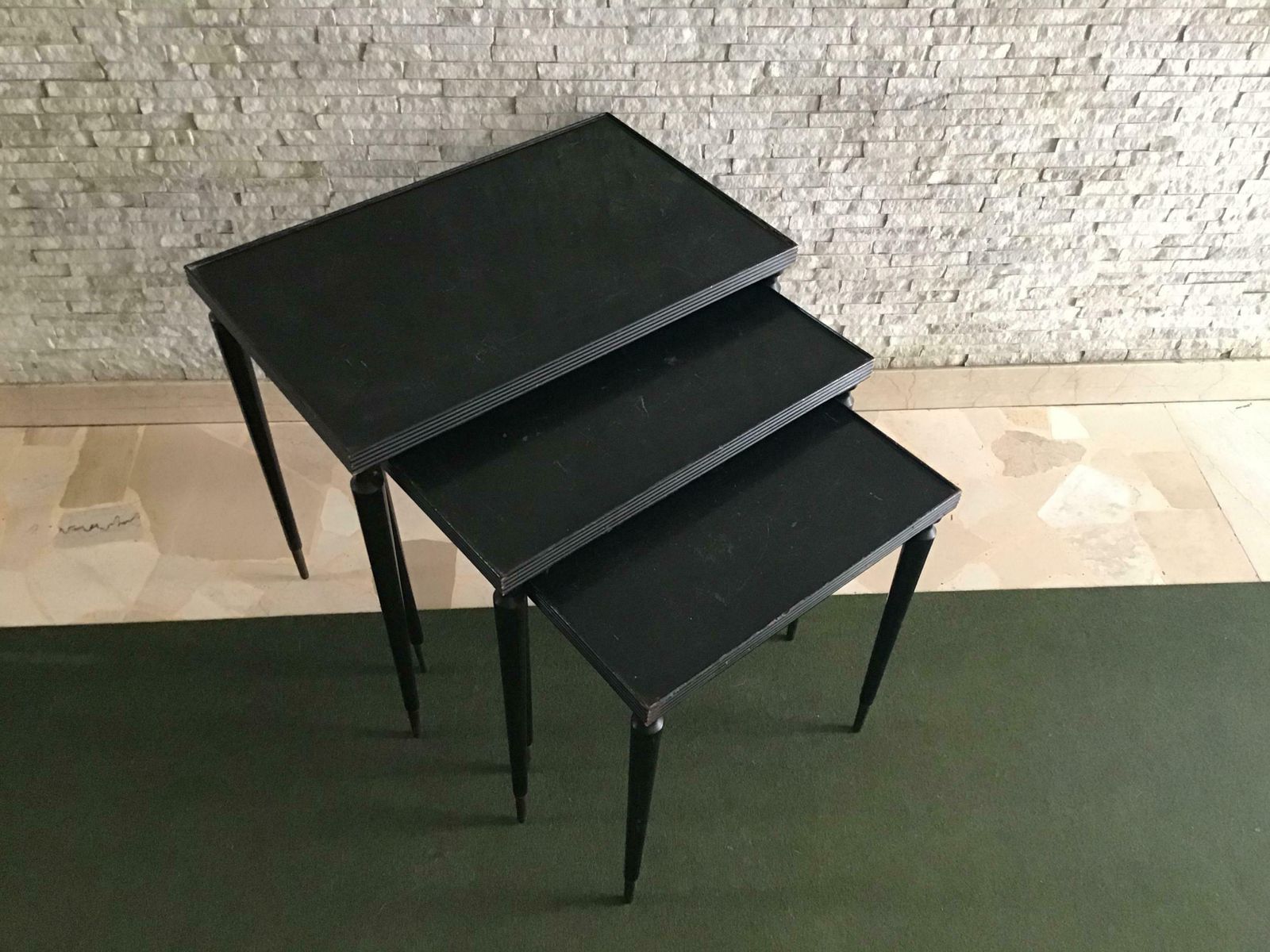 Furniture Paolo Buffa Triptych Small Tables 1940 Wood Brass, Italy photo