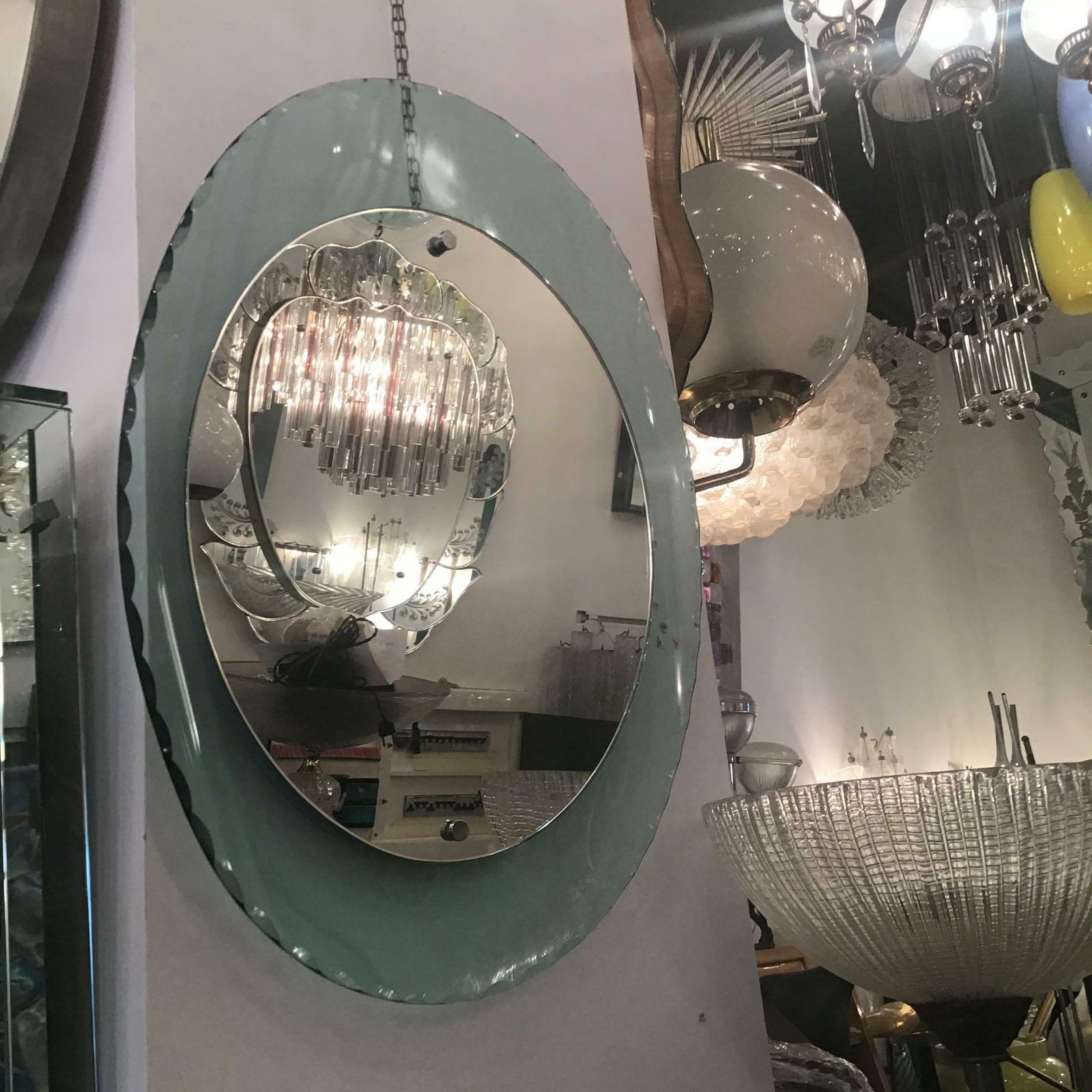 Cristal Arte Mirror Glass Metal Crome Iron, 1950, Italy photo 3164.0