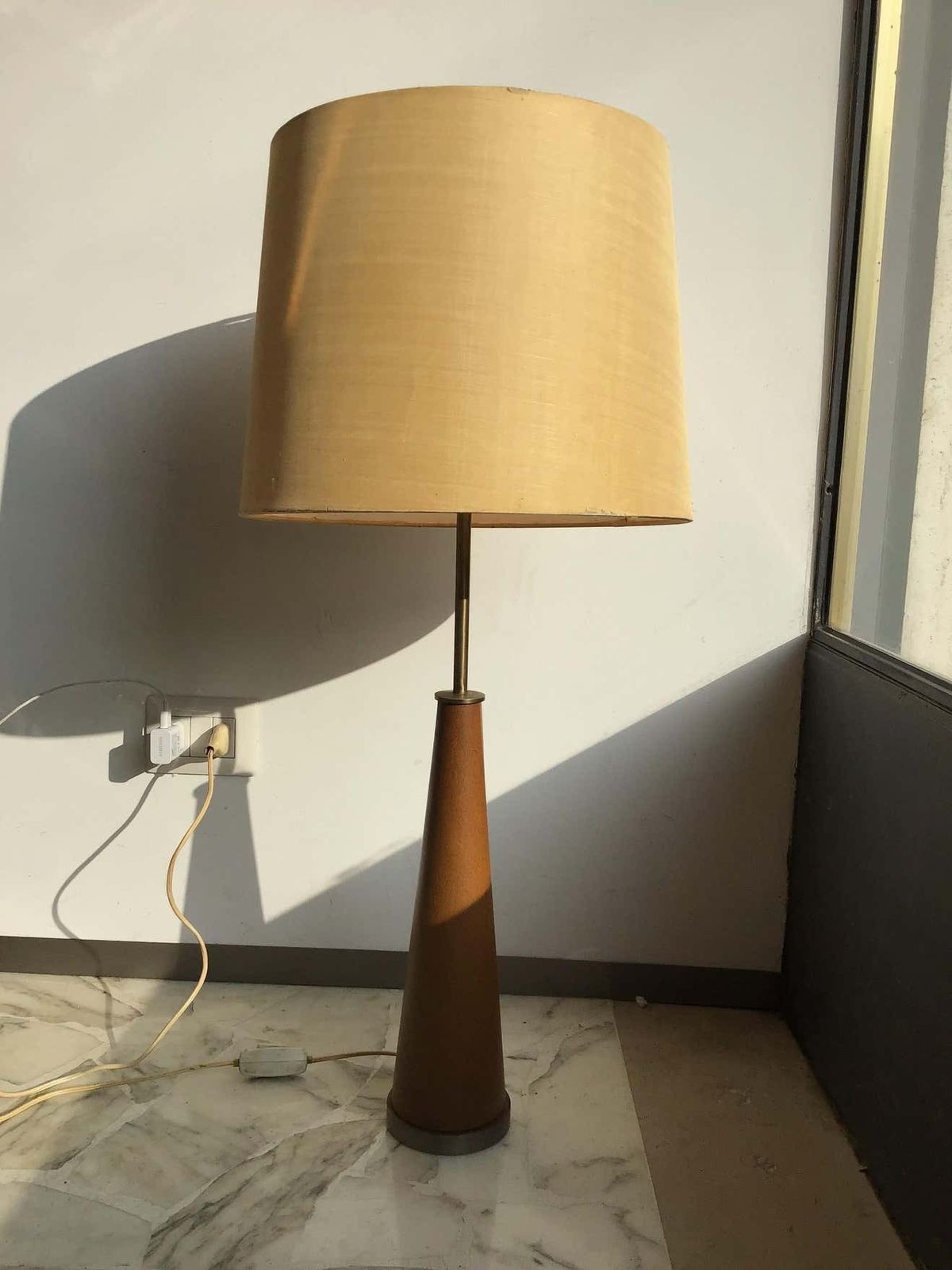 Stilnovo Style Table Lamp Metal Crome Skin Fabric Lampshade, 1950, Italy photo vinterior