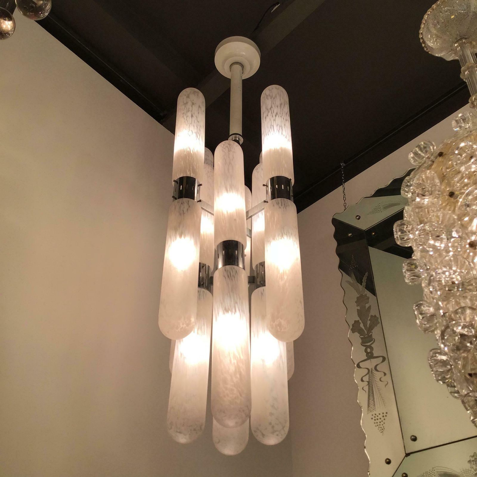 Mazzega By Aldo Nason Chandelier 16 Lights Murano Chrome Italian 1970 photo vintage