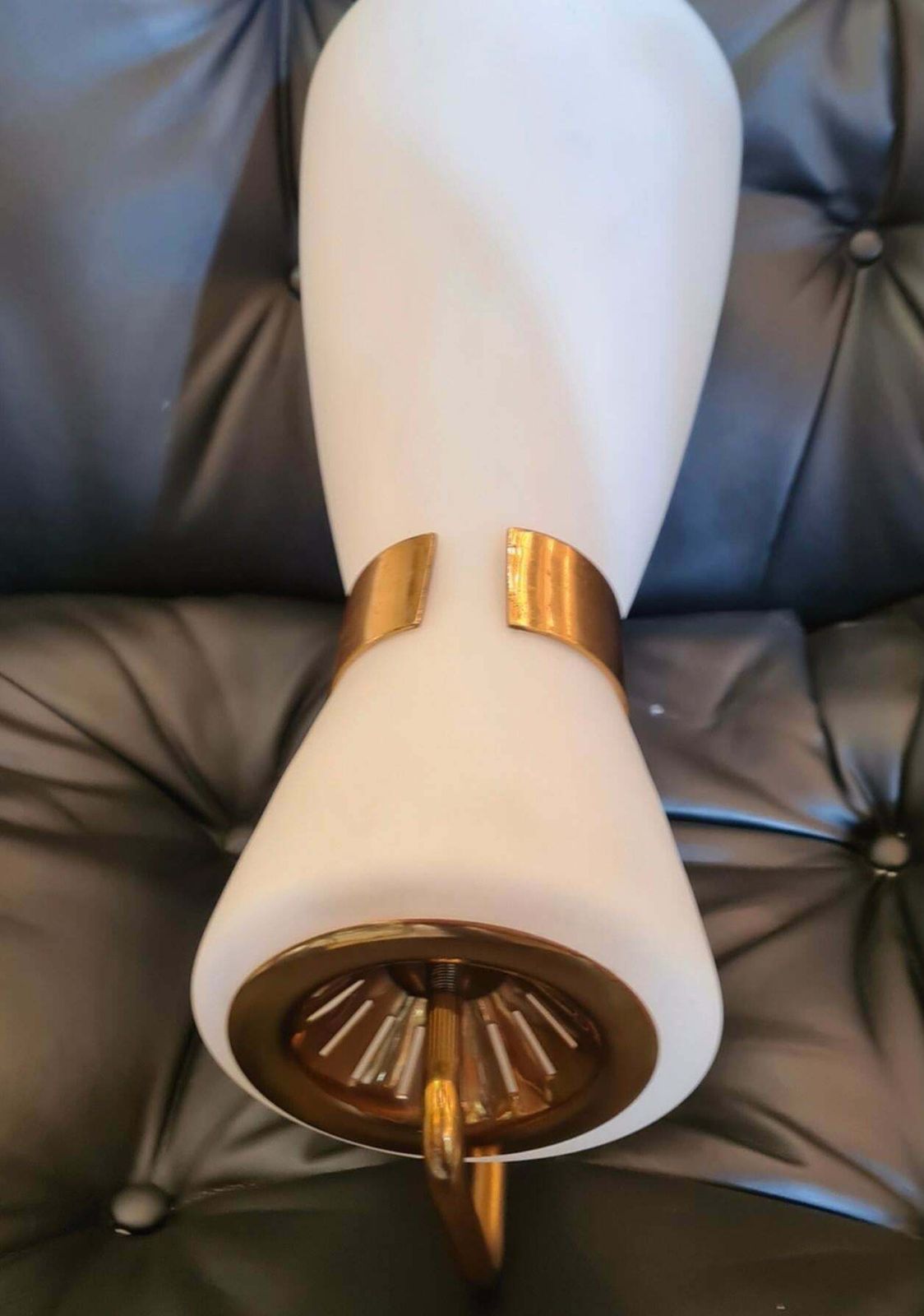 Stilnovo Sconce Brass Opaline Glass, 1950, Italy photo Lighting