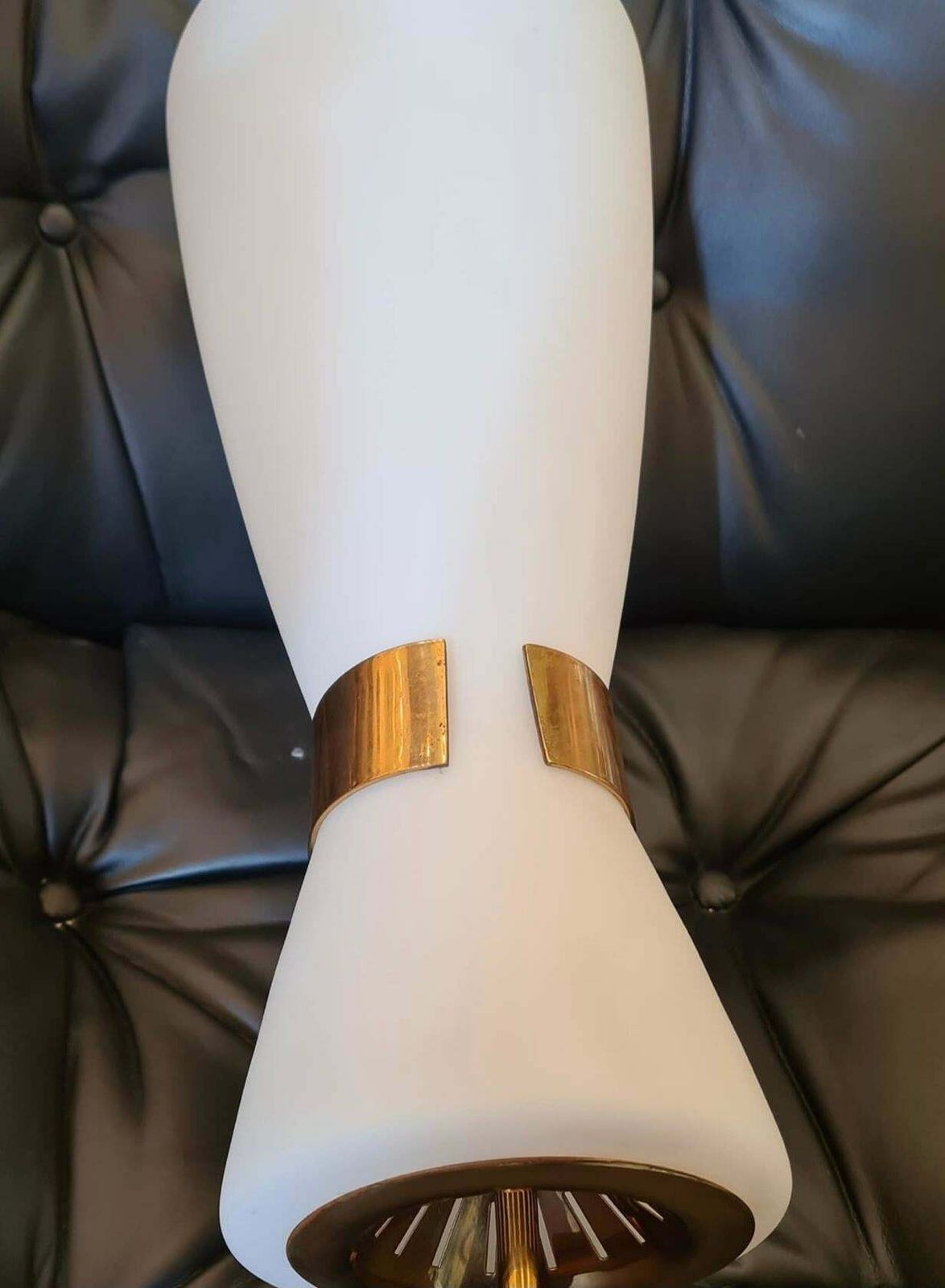 Stilnovo Sconce Brass Opaline Glass, 1950, Italy photo vinterior