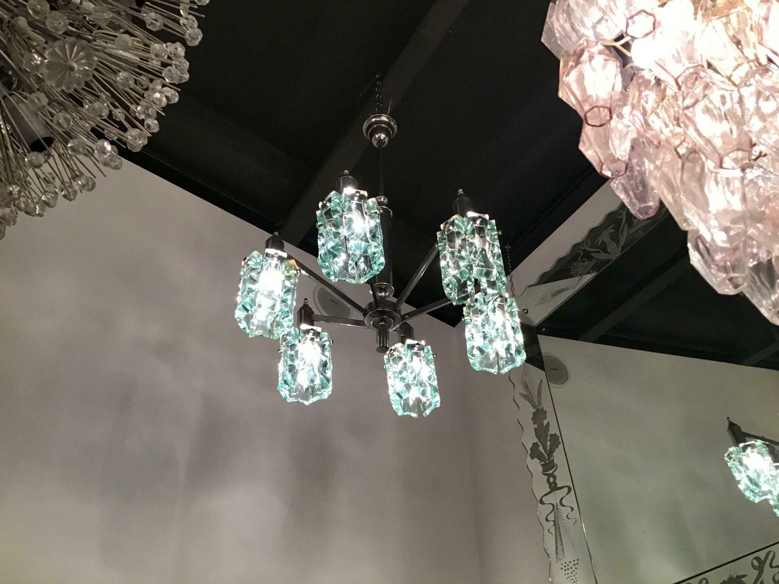 Cristal Arte Chandelier Glass Metal Crome 1950 Italy photo Lighting