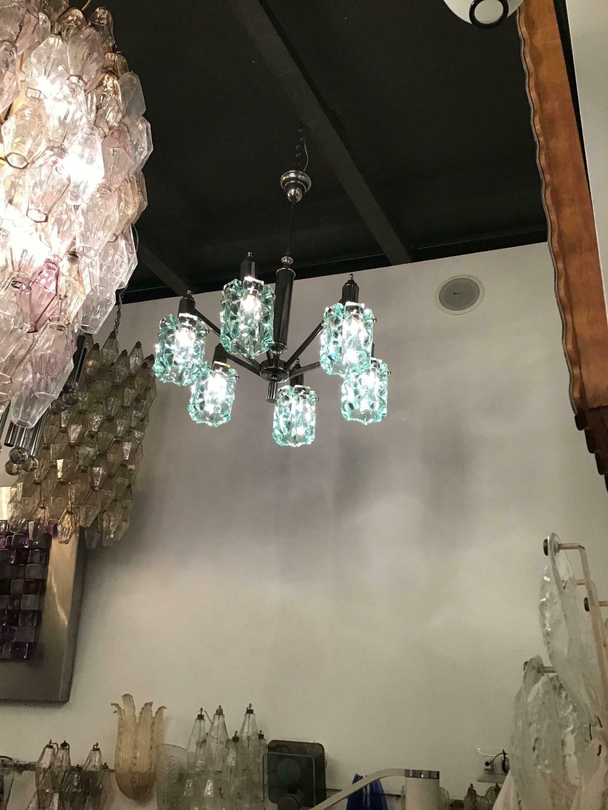 Lighting Cristal Arte Chandelier Glass Metal Crome 1950 Italy photo