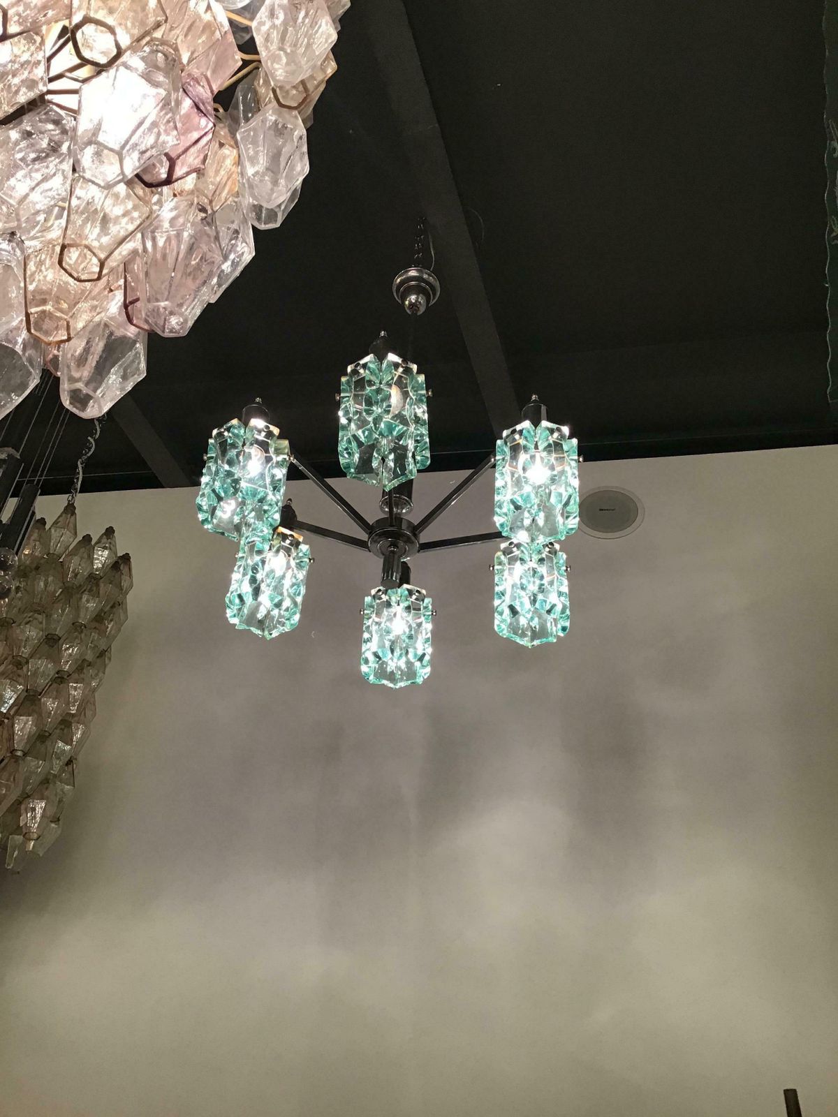 photo vinterior Cristal Arte Chandelier Glass Metal Crome 1950 Italy