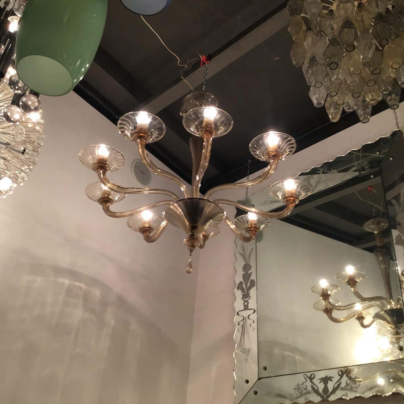 Venini Chandelier Murano Glass Iron 1940 Italy photo for sale