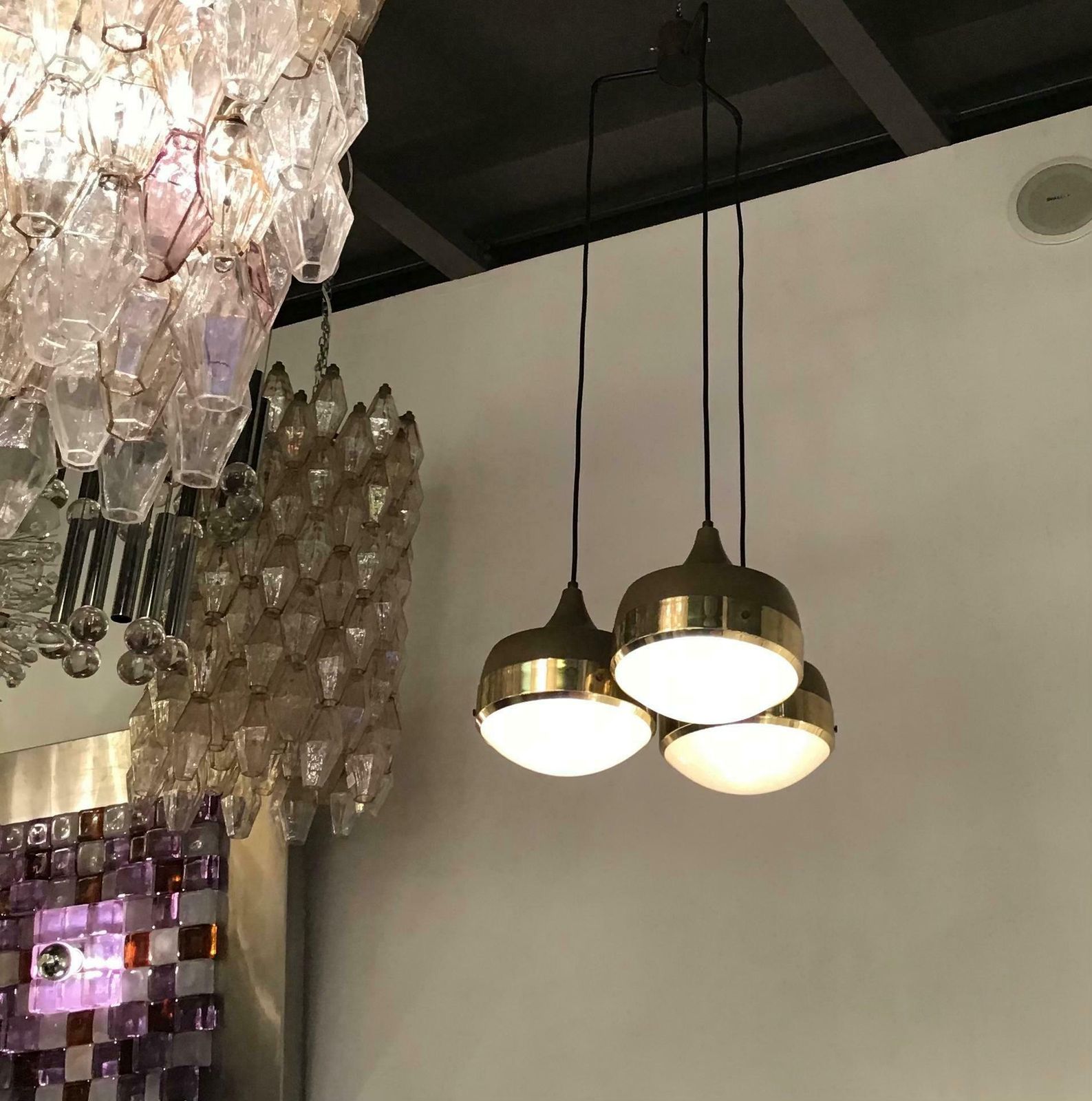 Stilnovo Style Chandelier Brass Glass Metal, 1960, Italy photo furniture