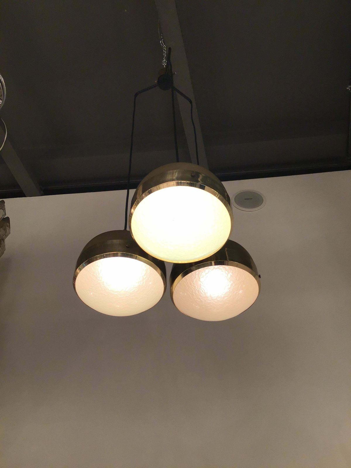 Stilnovo Style Chandelier Brass Glass Metal, 1960, Italy photo vinterior