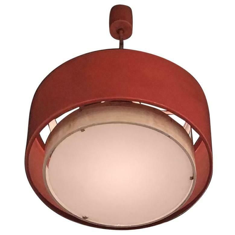 Stilnovo Chandelier Painted Metal Glass, 1955, Italy