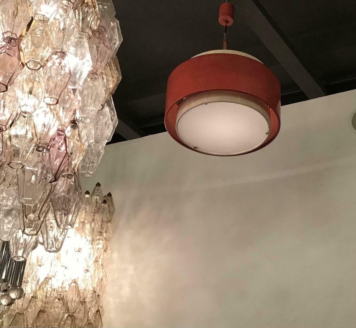 photo vinterior Stilnovo Chandelier Painted Metal Glass, 1955, Italy