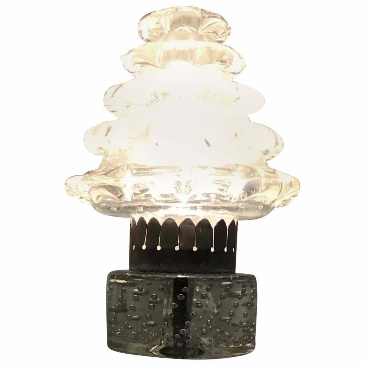 Barovier E Toso Table Lamp “Orecchiette” Murano Glass Metal Crome 1940 Italy