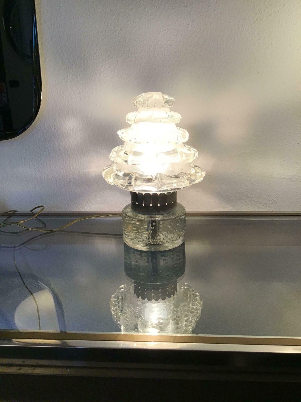 Barovier E Toso Table Lamp “Orecchiette” Murano Glass Metal Crome 1940 Italy photo for sale