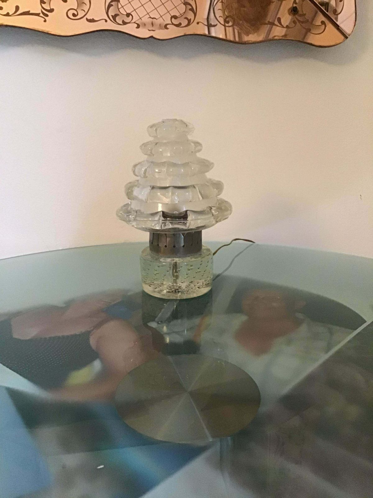 Barovier E Toso Table Lamp “Orecchiette” Murano Glass Metal Crome 1940 Italy photo Lighting