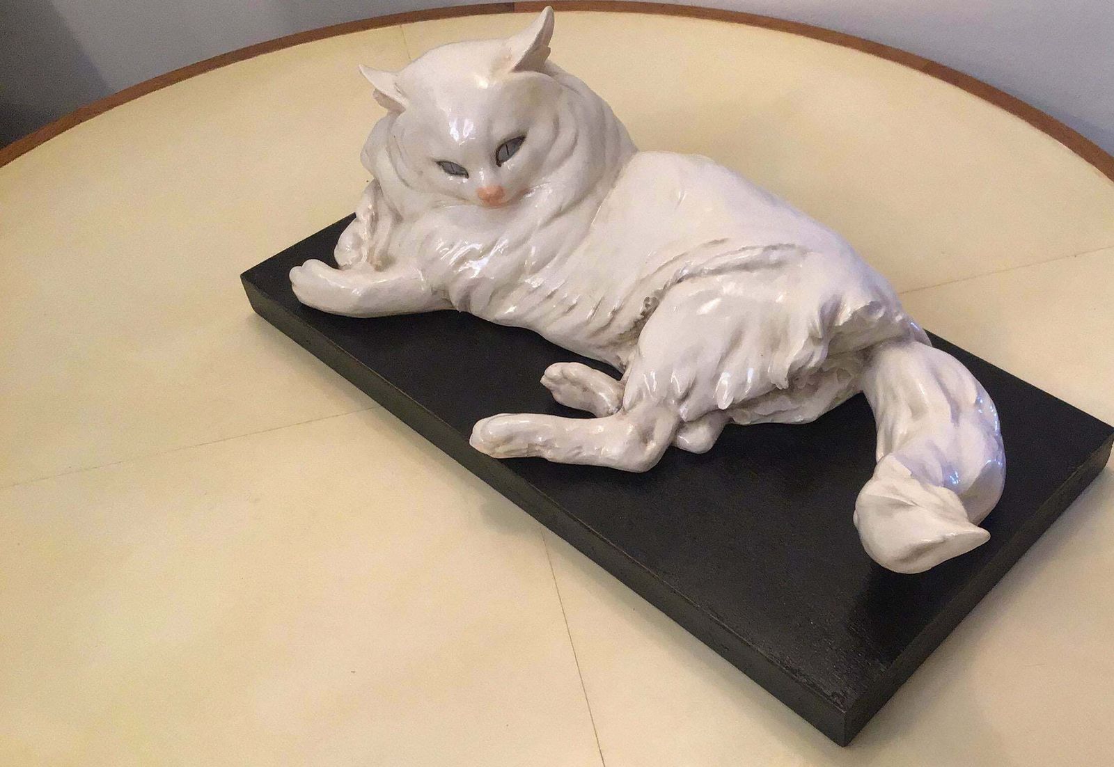 Guido Cacciapuoti Ceramic Cat Base Black Lacquered Wood 1940 photo vinterior