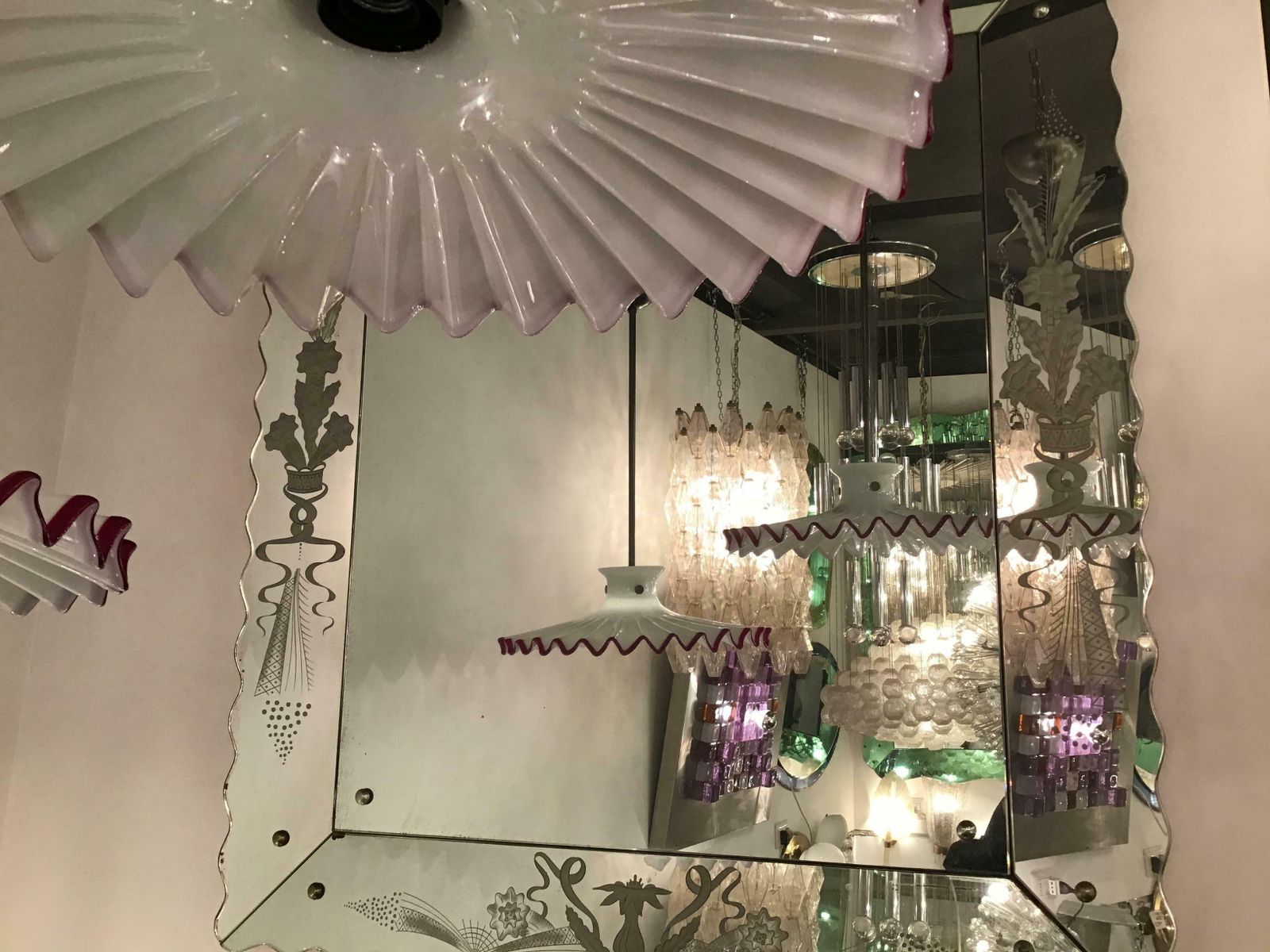 Venini “Toni Zuccheri" Couple Chandelier Murano Glass Brass, 1960, Italy photo vinterior