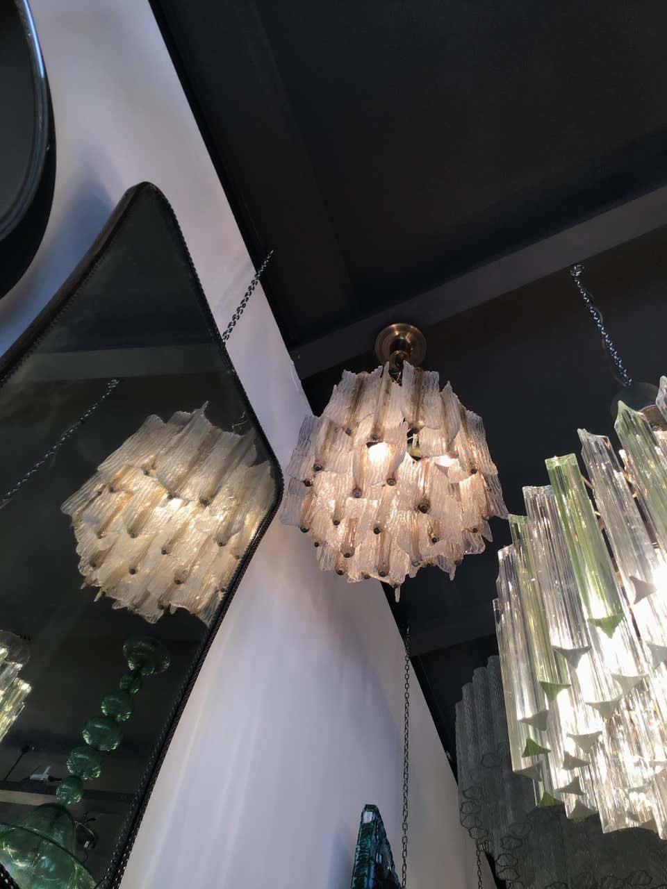 Venini Toni Zuccheri Chandelier Murano Glass Brass 1950 Italy photo for sale