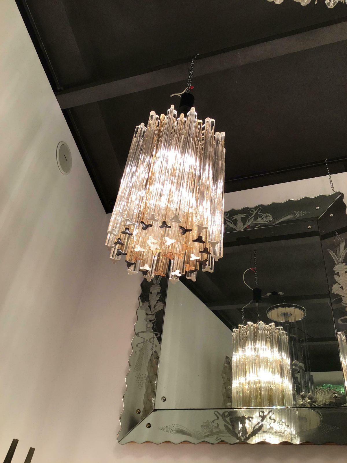 Lighting Venini Chandelier “Triedi” Murano Glass Metal Crome Iron, 1960, Italy photo