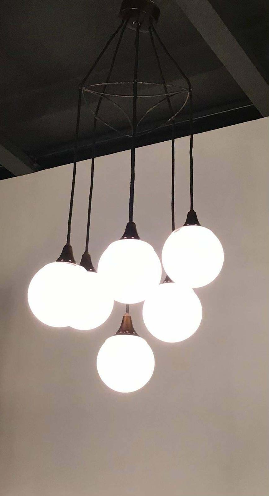 Stilnovo Chandelier Copper Plated Chrome Metal Glass 1950 Italy photo buy