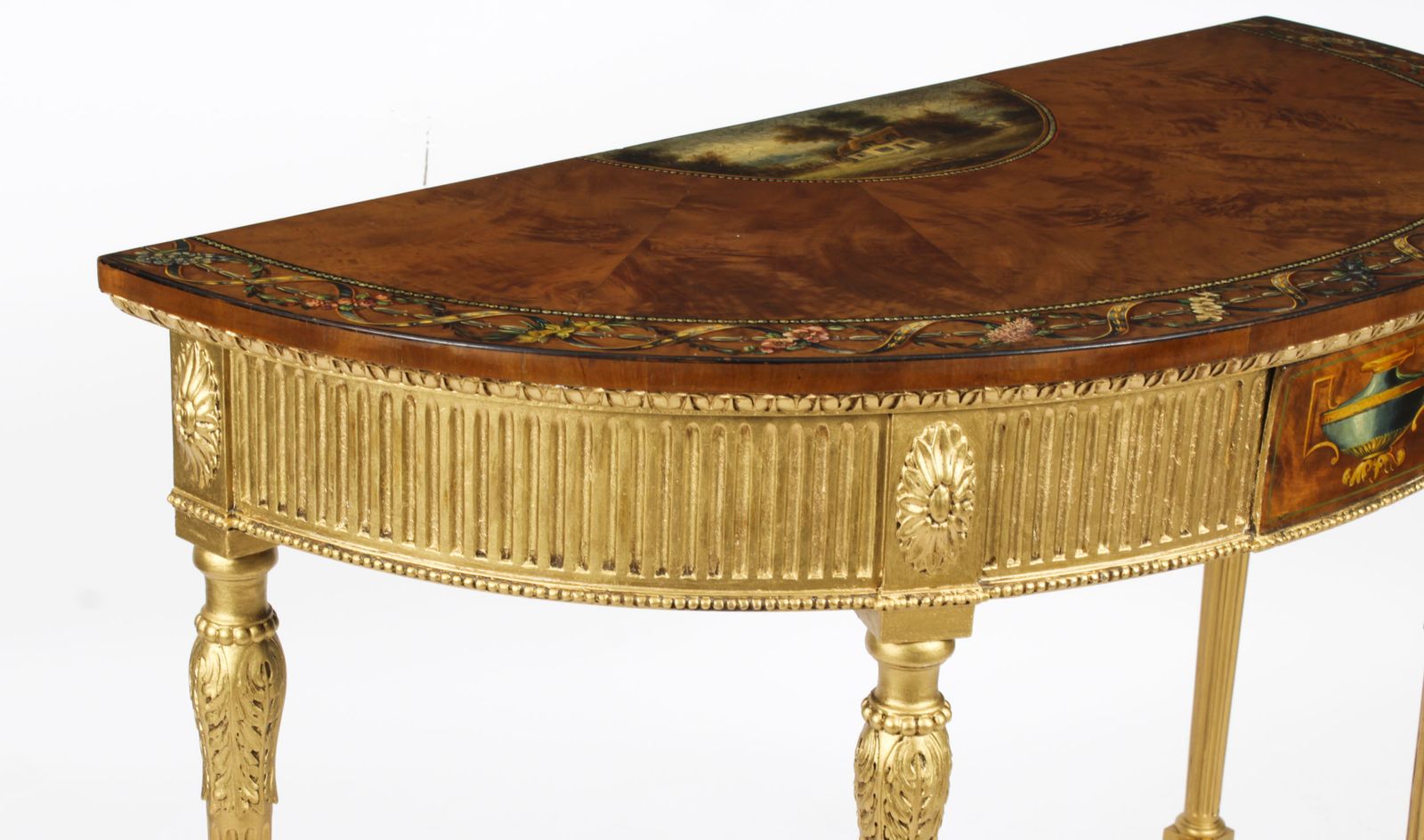 photo vinterior Antique Satinwood Hand Painted Demi Lune Console 19th Century
