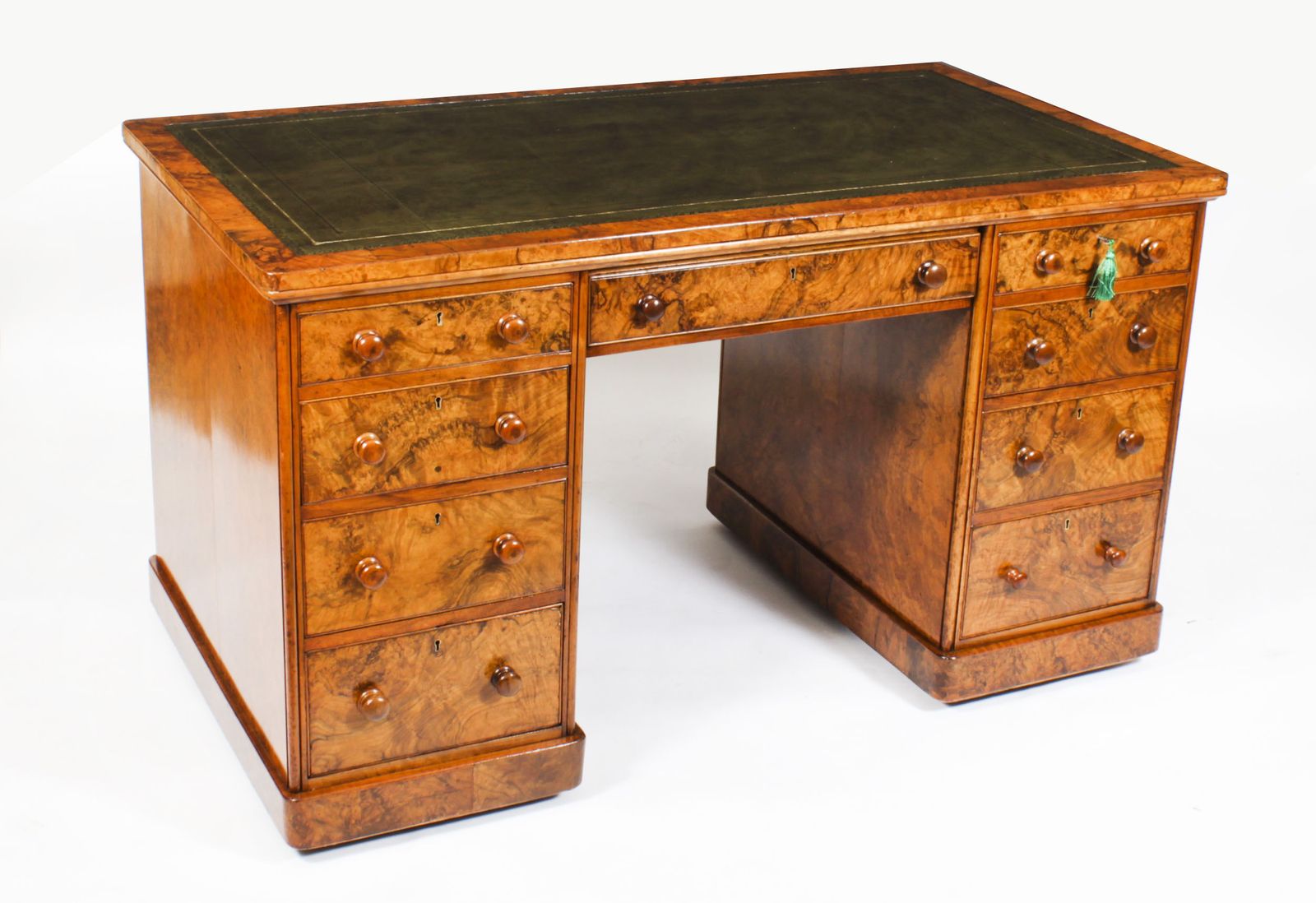 Victorian Burr Walnut Partners Pedestal Desk 19th C
