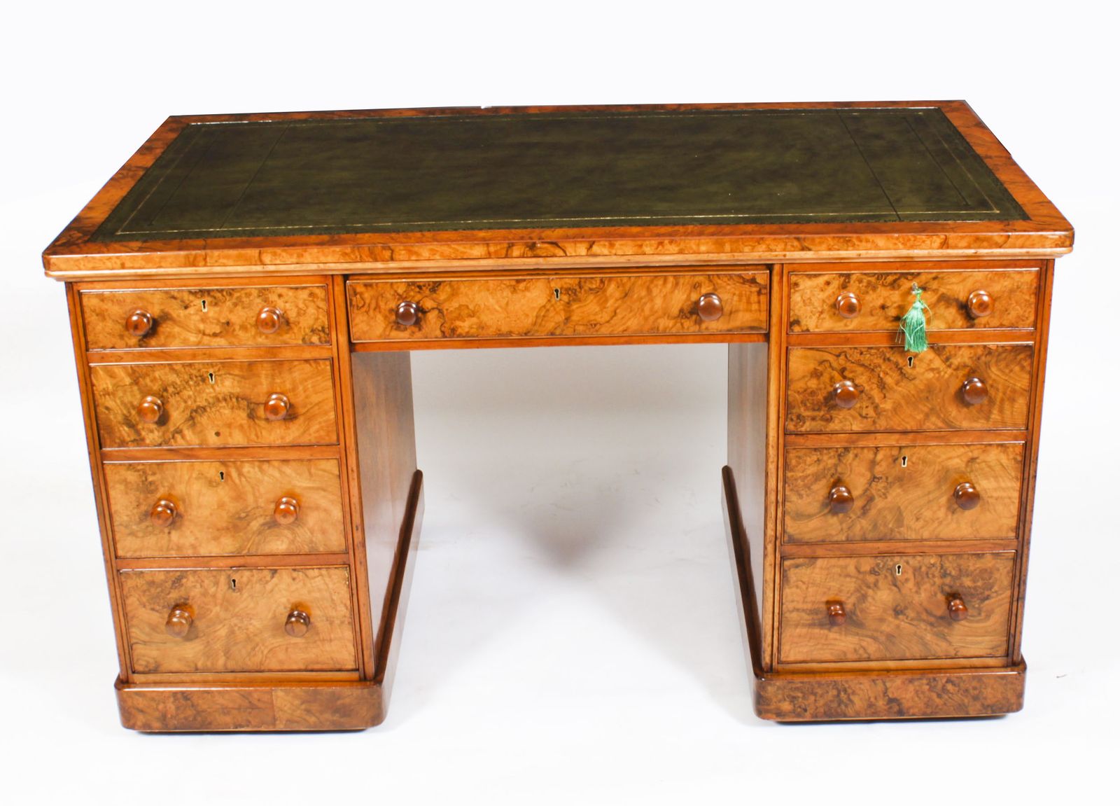 Victorian Burr Walnut Partners Pedestal Desk 19th C photo furniture