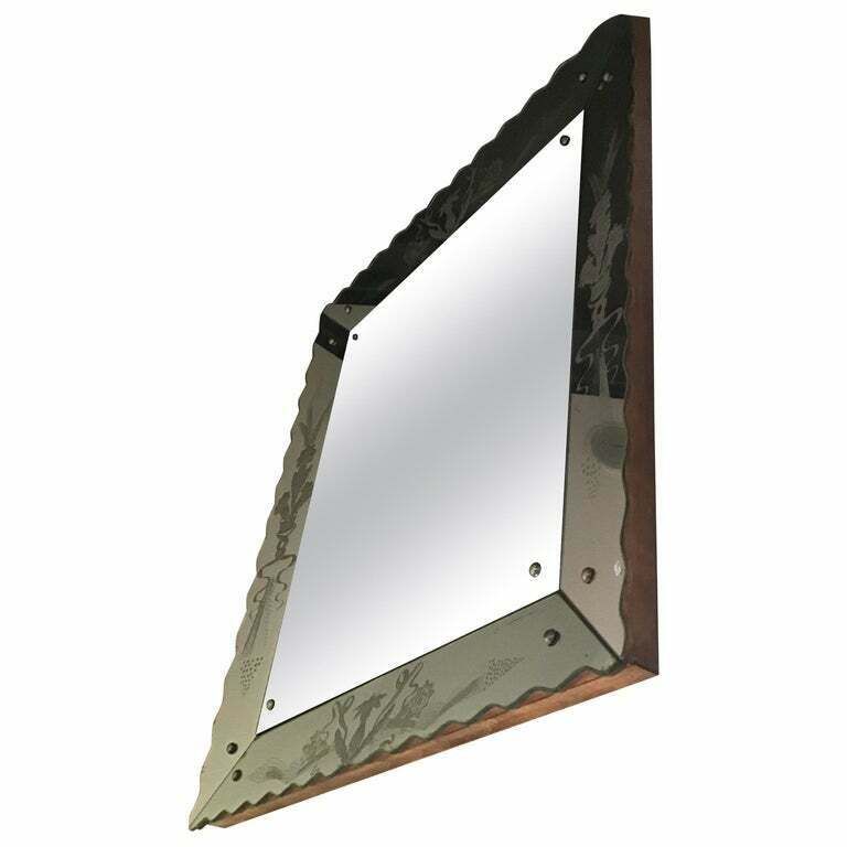 Osvaldo Borsani Wall Mirror Wood Or Mirrored Glass With Drawings, 1940