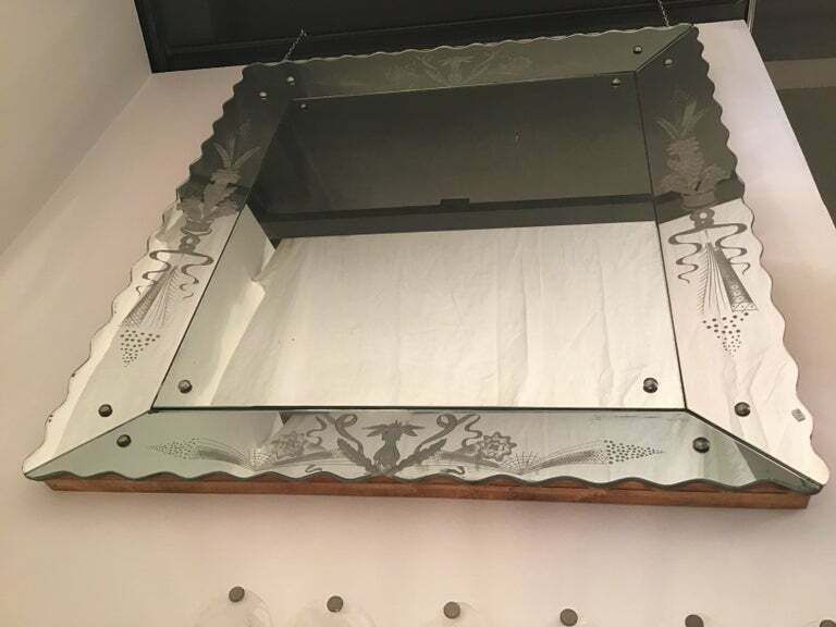 photo vinterior Osvaldo Borsani Wall Mirror Wood Or Mirrored Glass With Drawings, 1940