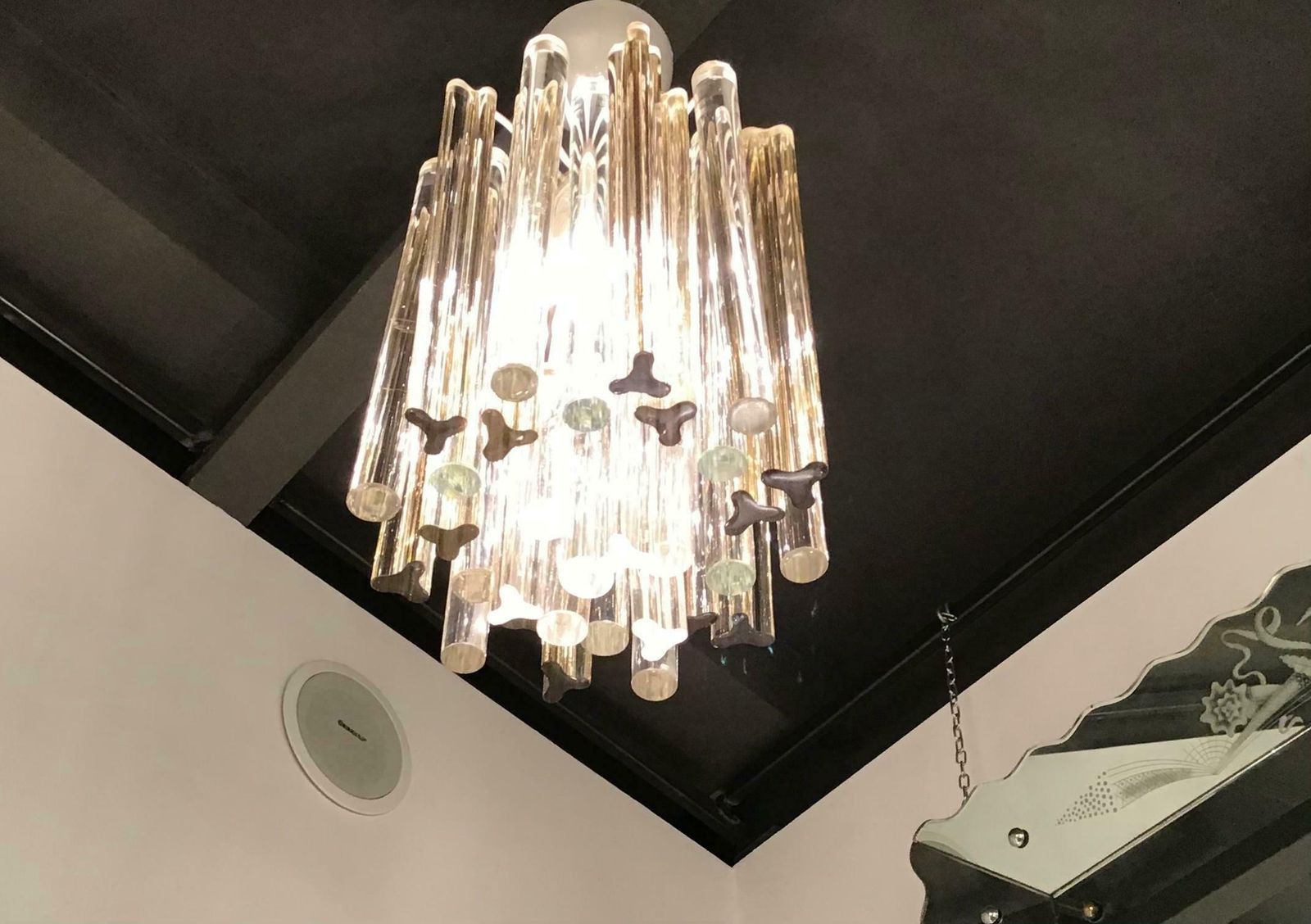 photo for sale Venini Chandelier Rare Murano Glass 1955 Iron Metal Italy