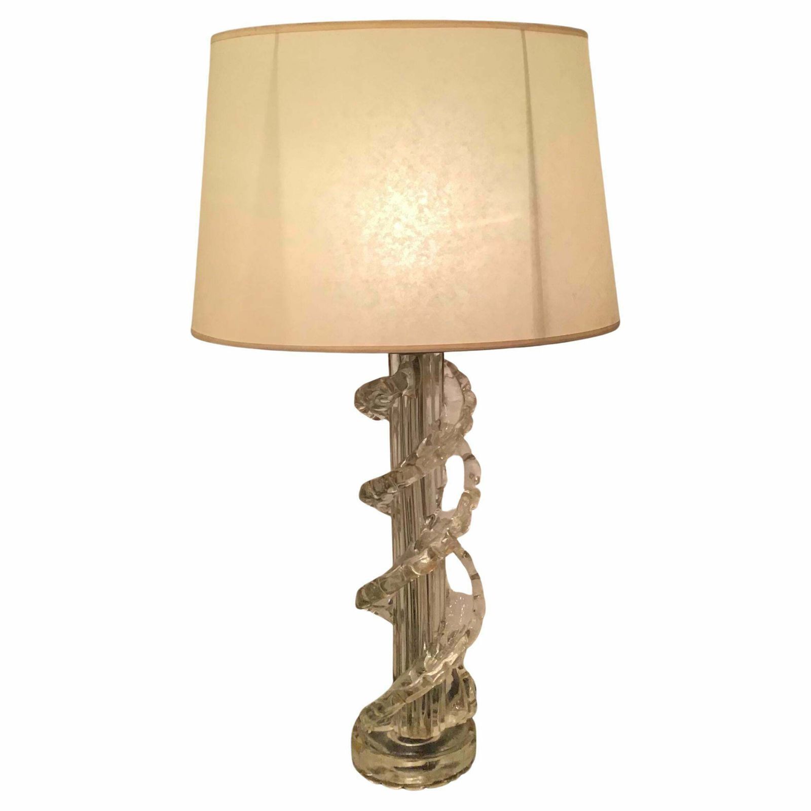 Ercole Barovier Table Lamp Murano Glass Brass Parchment Lampshade 1940 Italy