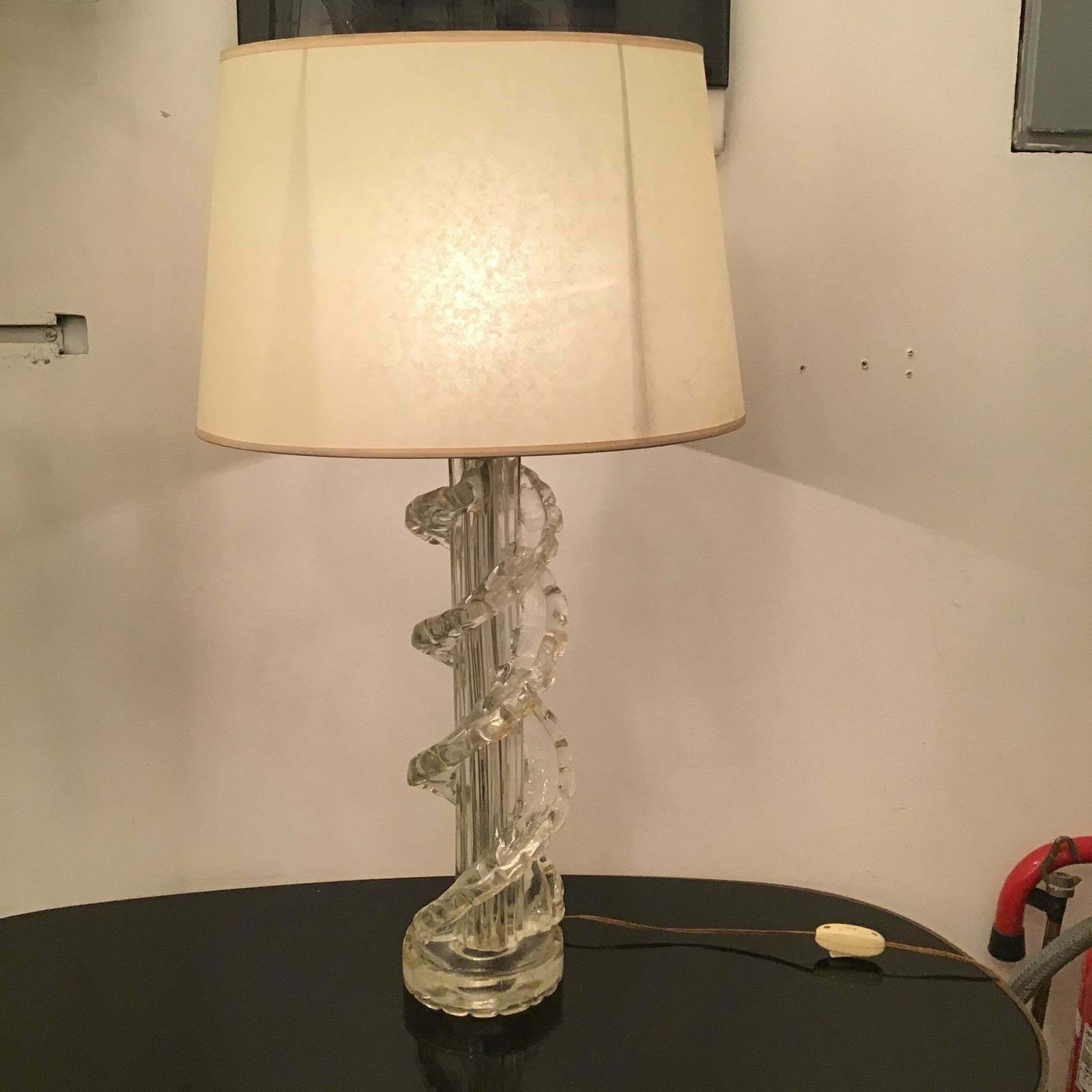 Ercole Barovier Table Lamp Murano Glass Brass Parchment Lampshade 1940 Italy photo furniture