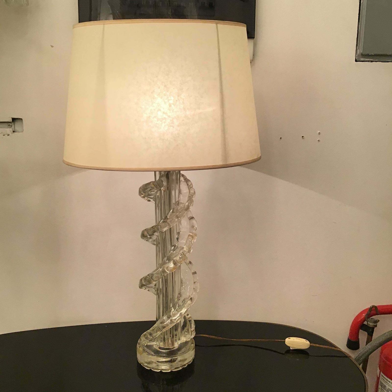 Ercole Barovier Table Lamp Murano Glass Brass Parchment Lampshade 1940 Italy photo Lighting