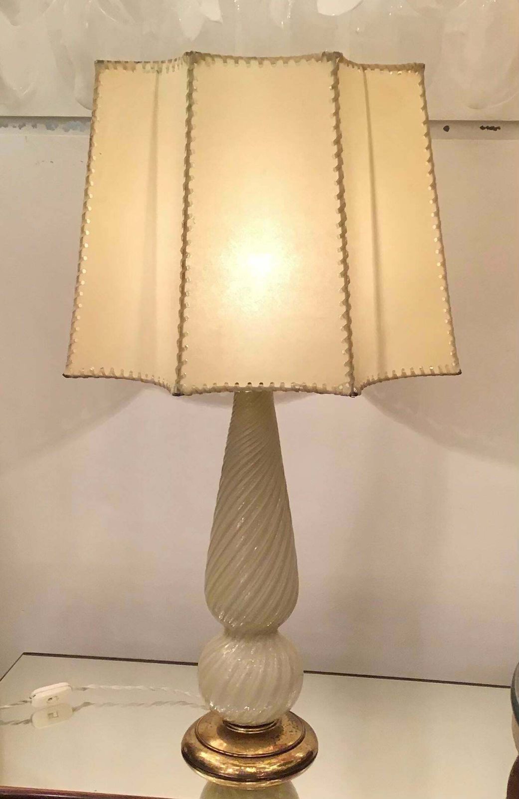 photo furniture Seguso Table Lamp Murano Glass Brass Lampshade, 1940, Italy