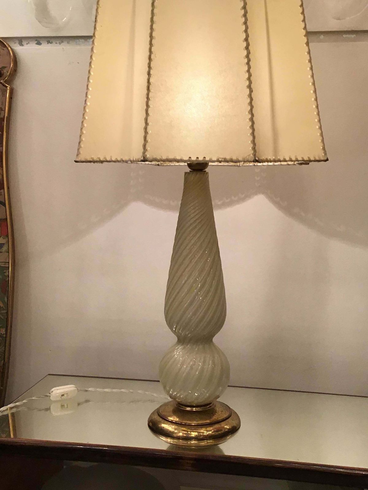 photo for sale Seguso Table Lamp Murano Glass Brass Lampshade, 1940, Italy