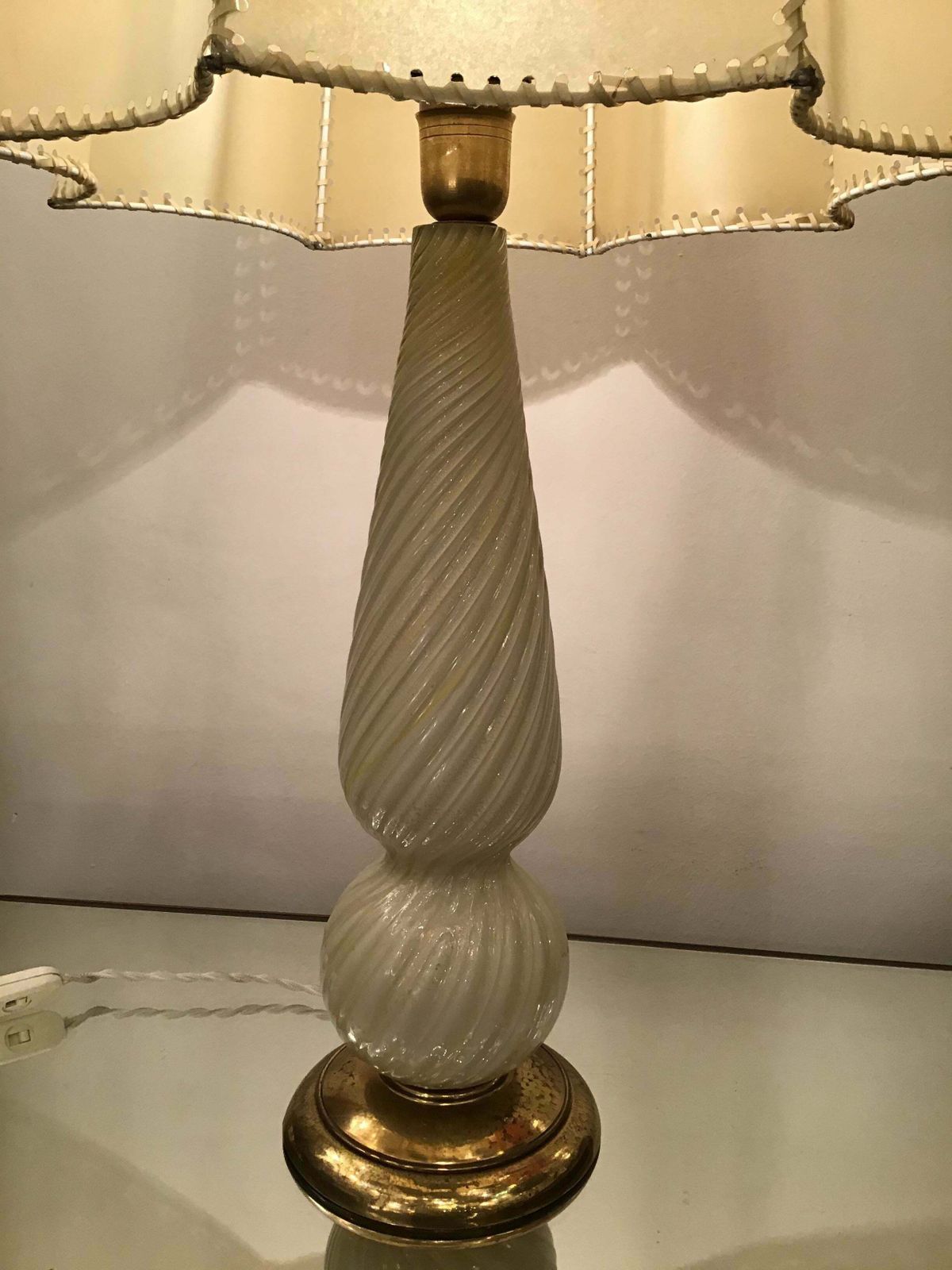 Lighting Seguso Table Lamp Murano Glass Brass Lampshade, 1940, Italy photo