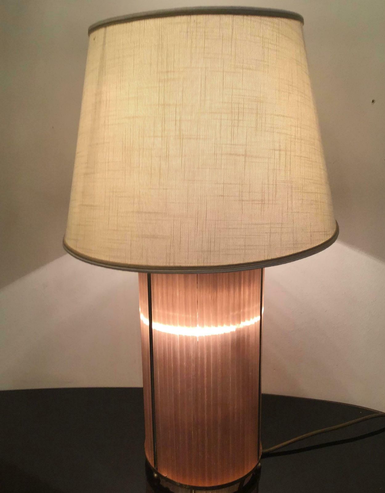 photo furniture Venini Table Lamp Brass Murano Glass Fabric Lampshade 1960 Italy